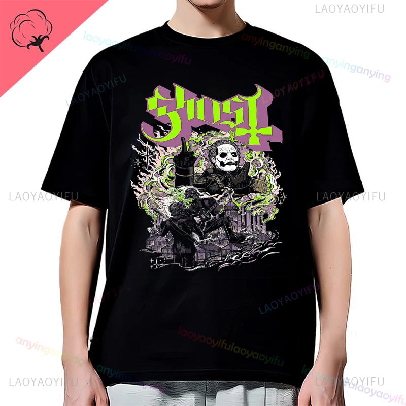 

Футболка с принтом рок-группы Y2K-Ghost-Band Мужская Хлопковая футболка с графическим рисунком рок-группы Повседневная Винтажный Стиль Ужасов Харадзюку С коротким рукавом Женский Топ 4XL