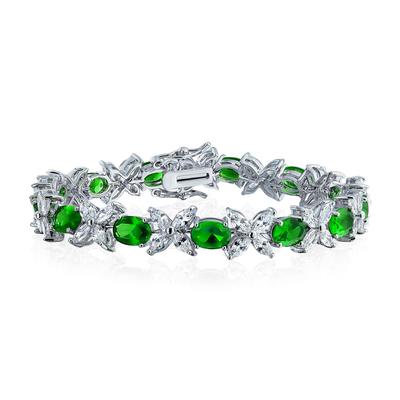 Green Cz Tennis Bracelet -925 Sterling Silver