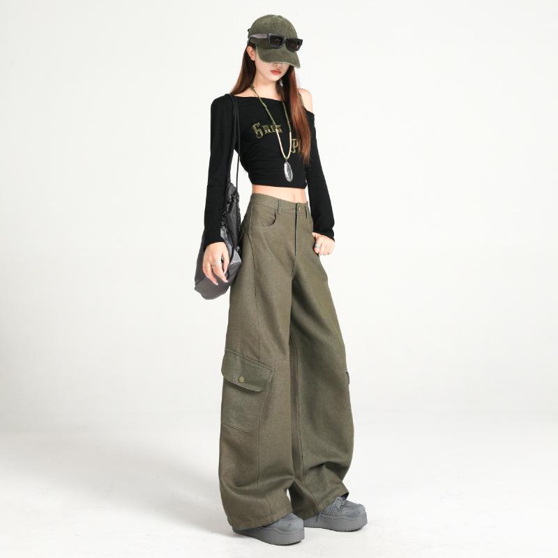 Women's 2025 Autumn Retro Wide-Leg Cargo Pants