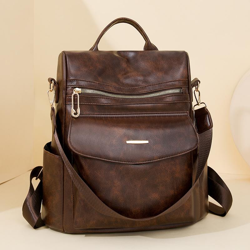 Backpack Female Retro Fashion Schoolbag PU Casual Middle-aged Backpack