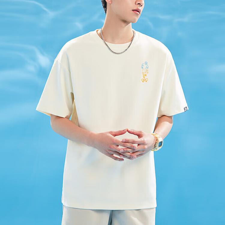 Anta Lifestyle Series Printed Letter Round Neck Pullover Short Sleeve T-Shirt Unisex Tops Vanilla-White 952328111-1