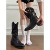 Vintage Western Cowboy Stiefel Herbst und Winter 2025 dicker Absatz Stapelstiefel mittlerer Schaft Trend Mode Stiefel