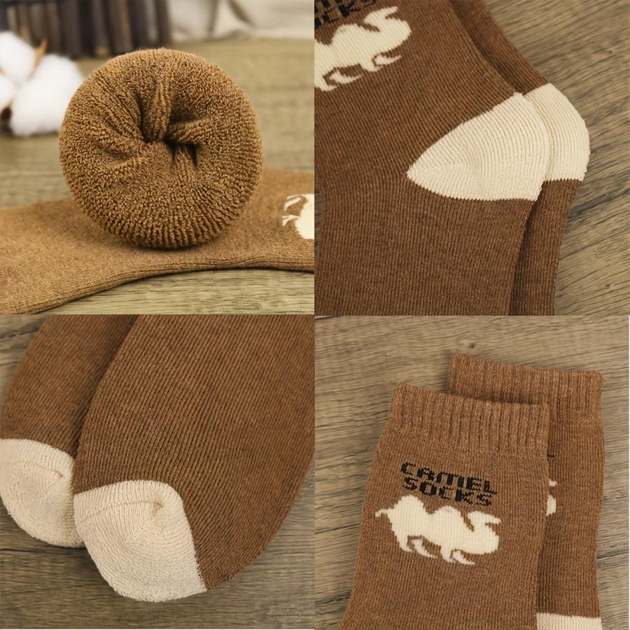 5 Pairs Men's Winter Thermal Socks Thick Warm Camel Design Ribbed Cuff Casual Comfort for Cold Weather Outdoor Activities , Winter Socks