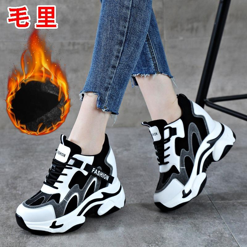 Women's Shoes New Thick-soled Wedge Heel Inner Height Increase Leisure Sports High-top Women's Cotton Single Shoes