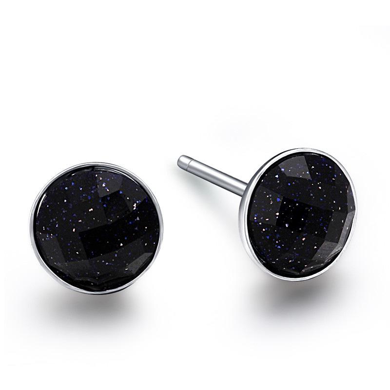 925 Sterling Silver Black Gold Sand Crystal Earrings, Korean Style Fashion Men's Studs