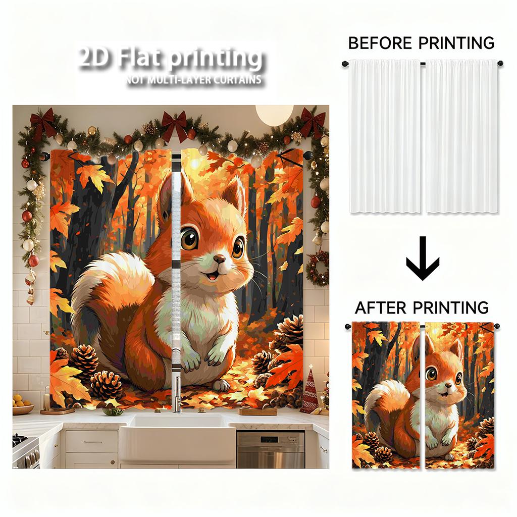 Piece Set High Definition Digital Printed Curtainsautumncolorfulsquirrelwithmapleleavespineconesforeststylehome Decoration Curtain Polyester Washable