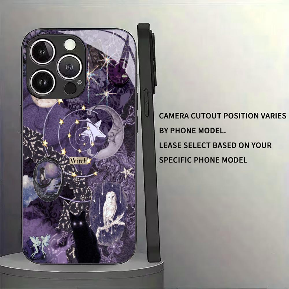 Retro Gothic Mysticism Black Glass Phone Case For iPhone 17 16 15 14 13 12 11 Pro Max Plus Soft Silicone Anti‑Knock Back Cover