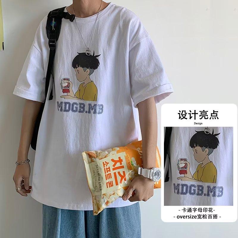 

Хлопковая футболка с коротким рукавом для мужчин, летняя мужская модная футболка, корейская свободная мужская и женская японская футболка с половиной рукава, большие размеры