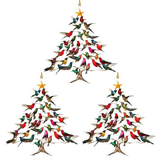 Sparkling Hummingbird Christmas Ornament Double-Sided Colorful Design Stack Hummingbird Ornament Winter Bird Xmas Decor