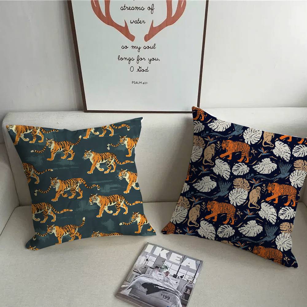 Tropical Tiger Pattern Pillow Case Home Decor Throw For Sofa Bed Car Room Decor Gift Idea