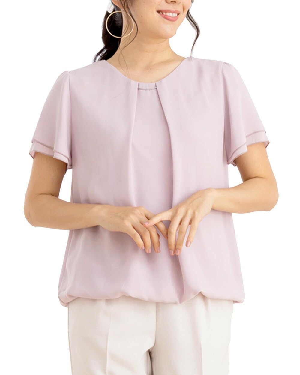 

Блузка для короткого великого cool biz димчасто-рожевого [Add Rouge] жіноча, топ, літо, нижня білизна, шифон, рукави, рукави 8/10, пуловер, розмір, [s8066] 4L,