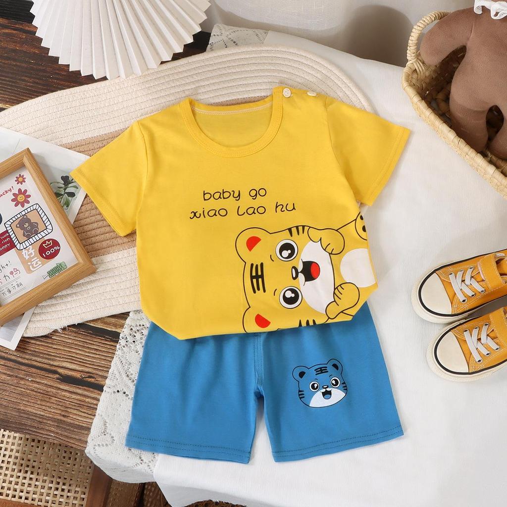 2025 New Kids' Short Sleeve Cotton Lounge Set - Boys' & Girls' Summer Activewear
