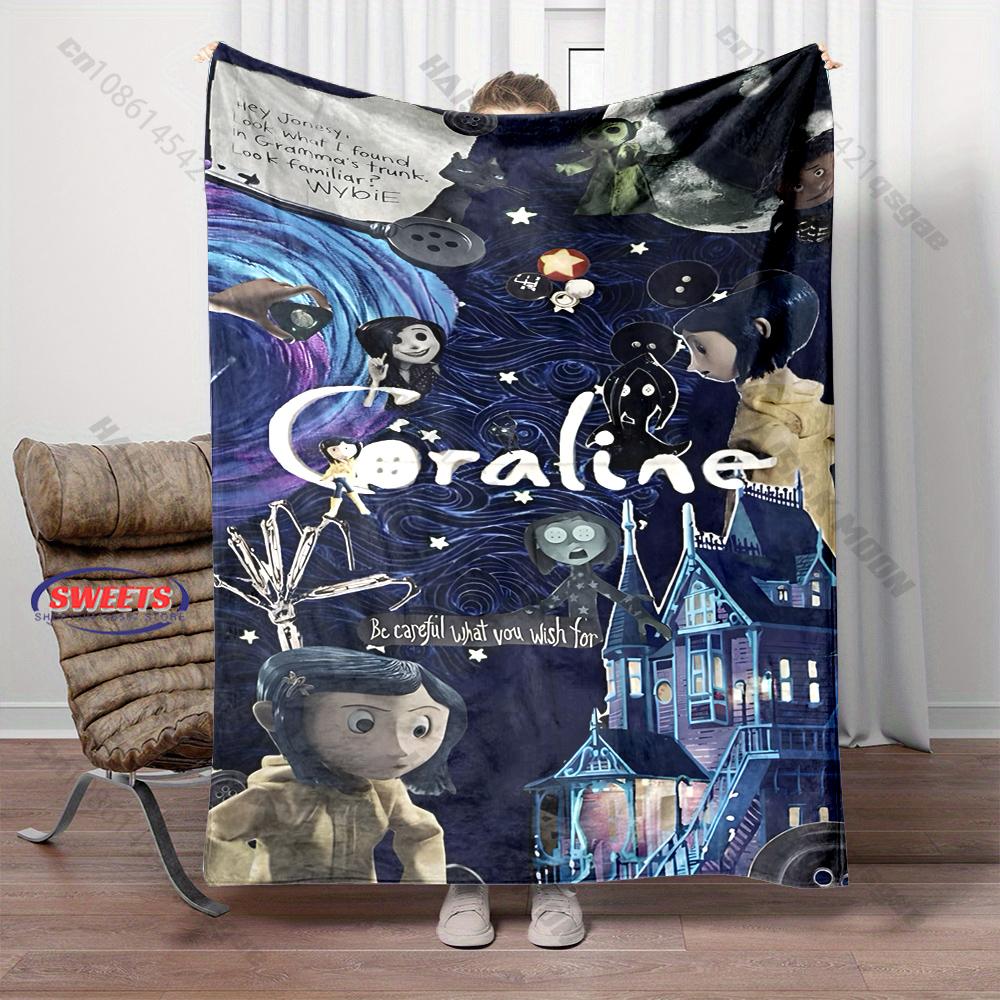 17 Styles Cartoon Soft Flannel Fluffy Throw Camping Blanket with C-C0raline Printed for Children Sofa Thin Blanket Fashion Gift