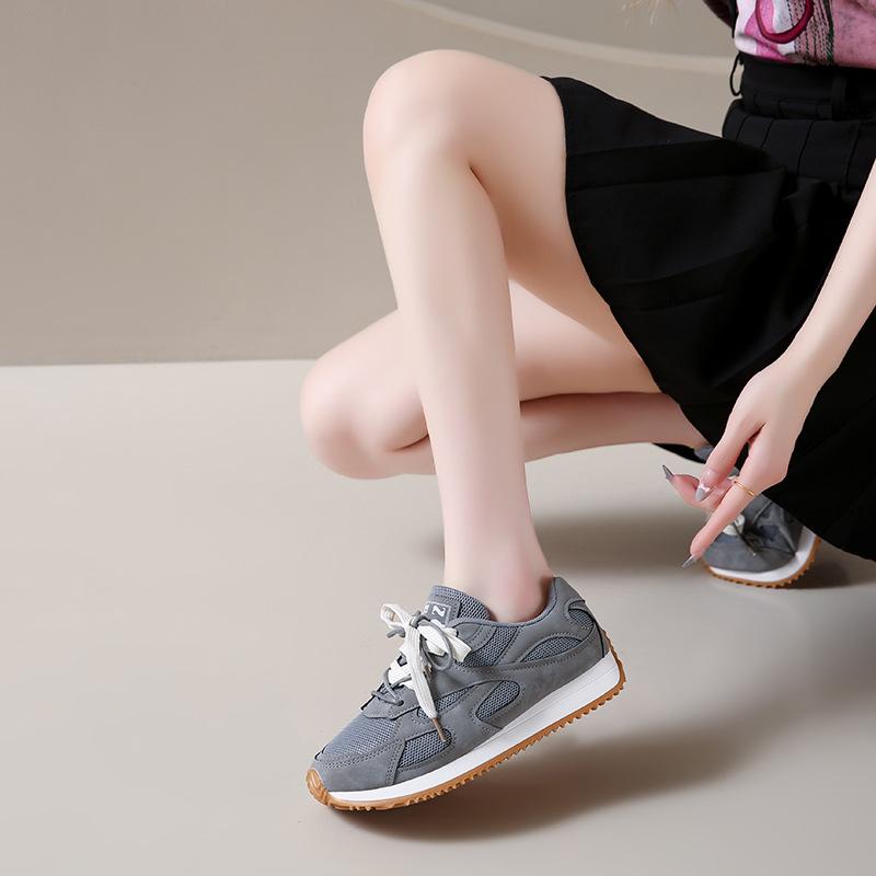 Herbst neue Kinder Sportschuhe mit dicker Sohle und Schnürung, Freizeitschuhe mit flacher Sohle, Retro, Mesh, atmungsaktiv, Damenschuhe