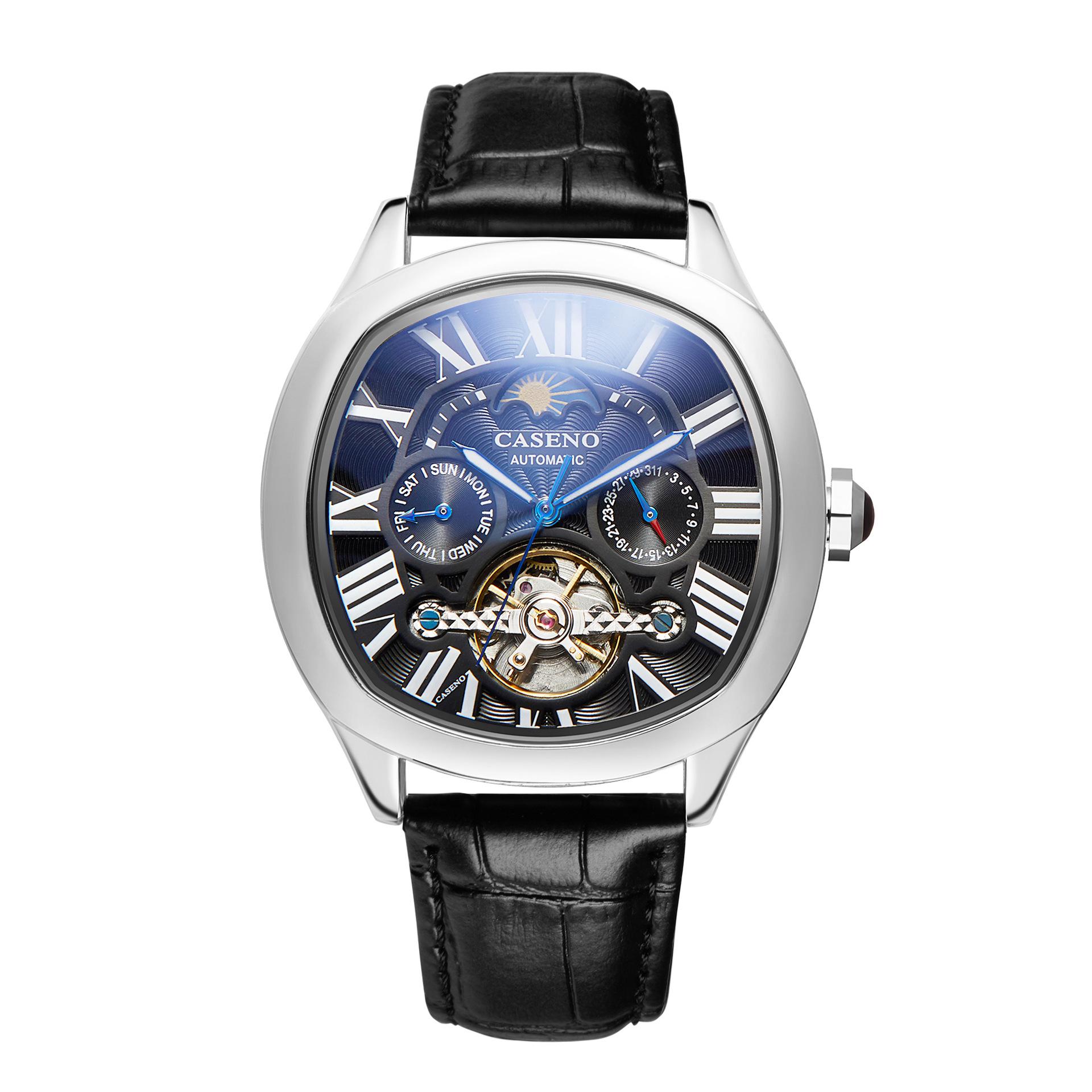 

Часы CASENO Star Tourbillon Automatic: Фаза Луны, месяц и дата, водонепроницаемость 100 м