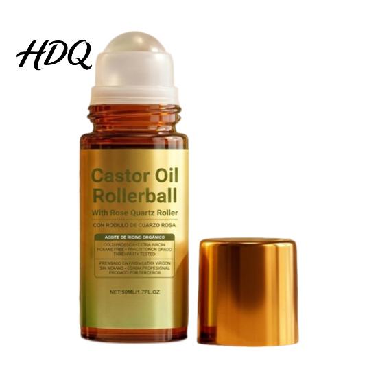 Rose Quartz Skincare Tool Castor Oil Roller 50ml Natural Body Massage with 1pc
