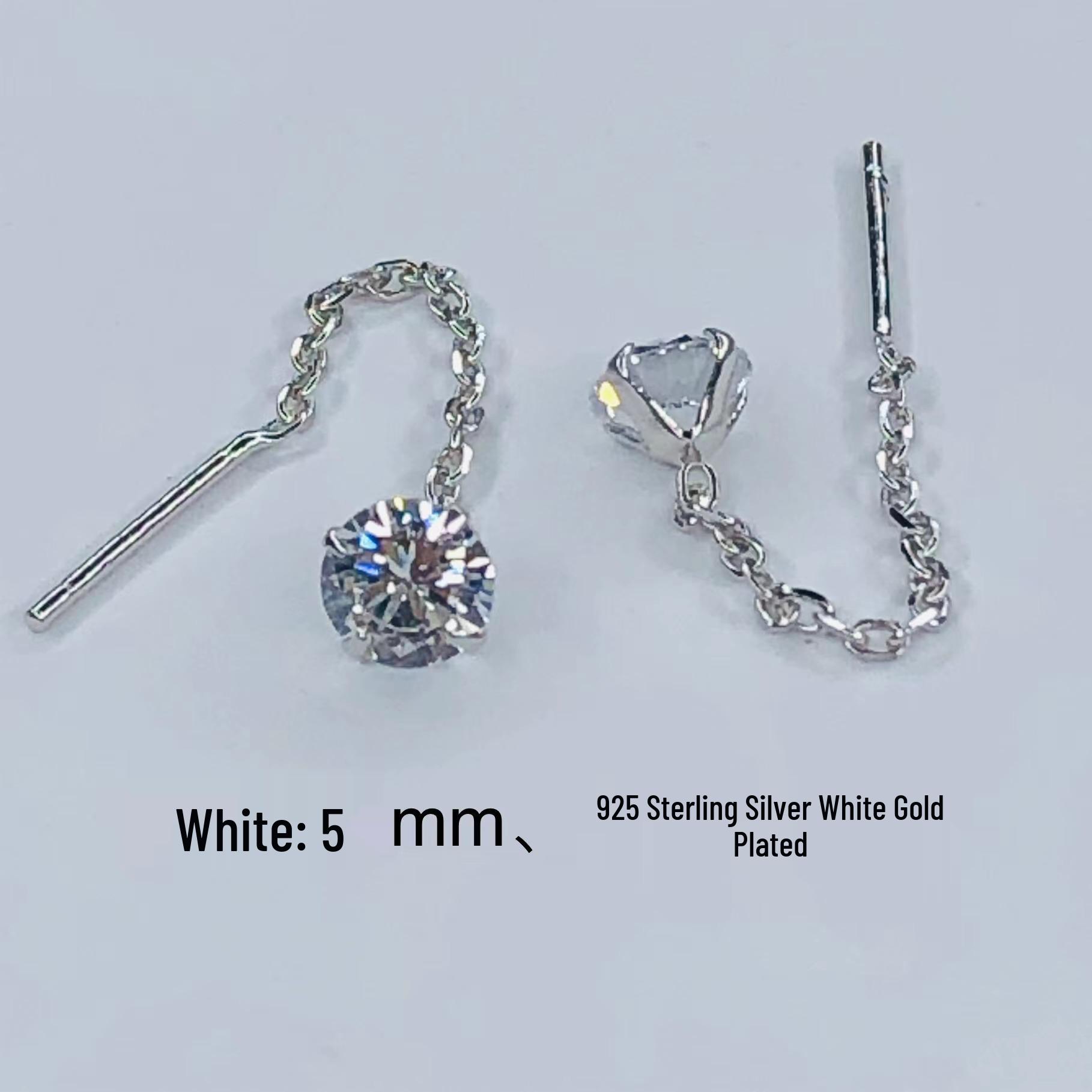 Sterling Silver White Gold-Plated Zirconia Tassel Earrings S925 Silver