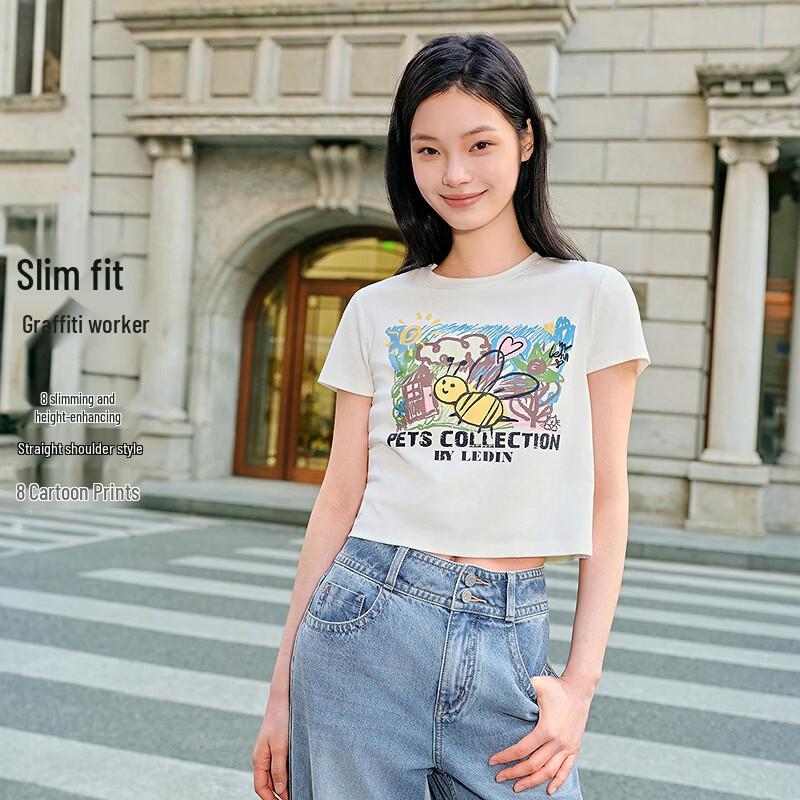 Ledian Women s Graffiti Print Cropped T-Shirt S
