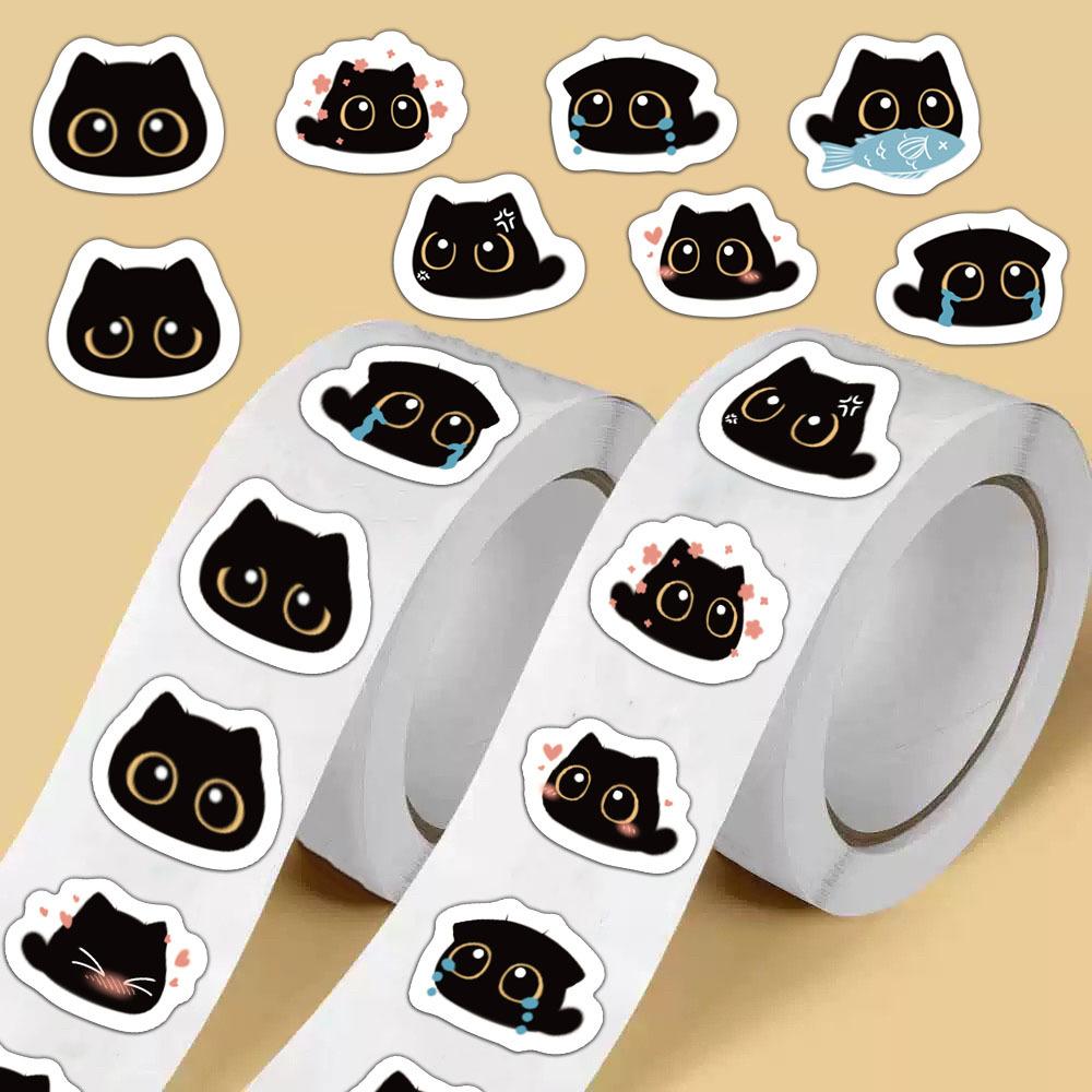 500pcs Cute Funny Black Cat Briquette Sticker Roll Kawaii Cartoon DIY Stationery Phone Luggage Sealing Sticker Reward Gift Toy