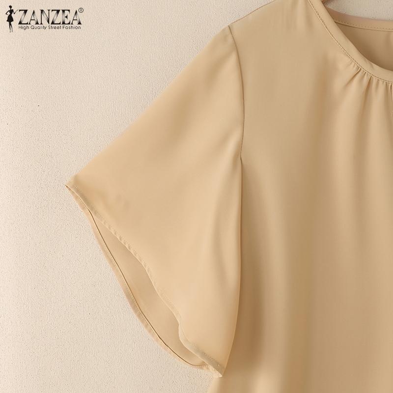 ZANZEA Bluză simplă de vară cu mânecă scurtă și gât rotund casual pentru femei