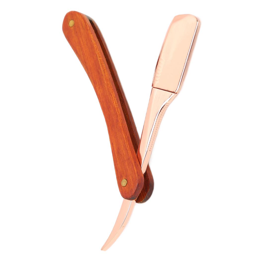 Old Style Straight Razor Rosewood Handle Straight Edge Barber Razor for Men and WomenRose Gold