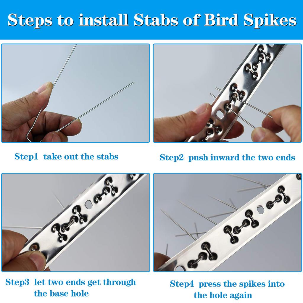 10 Stück Edelstahl-Vogelspikes zur Abwehr von Eichhörnchen, Vögeln und Tauben, 33 cm, Abwehrspikes für Zäune