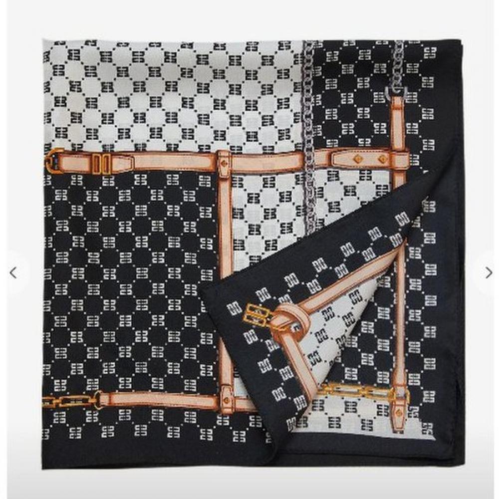 Daks Black Dd Chain Pattern Silk Square Scarf Dcsc2f021bk