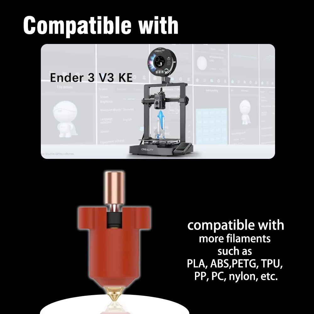 For Creality Ender 3 V3 Ke Hot End Upgrade Ceramic Nozzle Ender-3 V3 KE Accessories Silicone Sock 3D Printer Heating Block Kit
