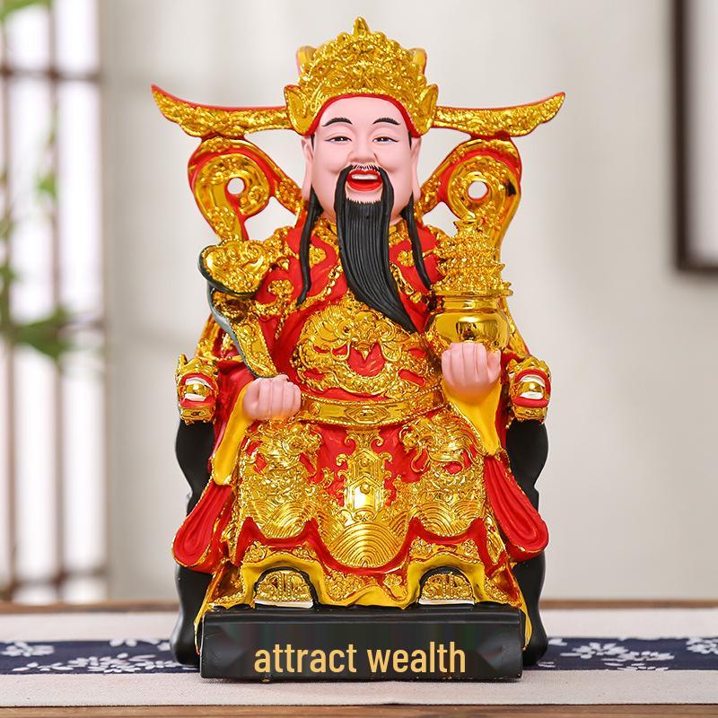 Statua Buddha in Resina Ruyi Dio della Ricchezza con Nove Draghi, 30 cm o 40 cm - Ornamenti per la Prosperità