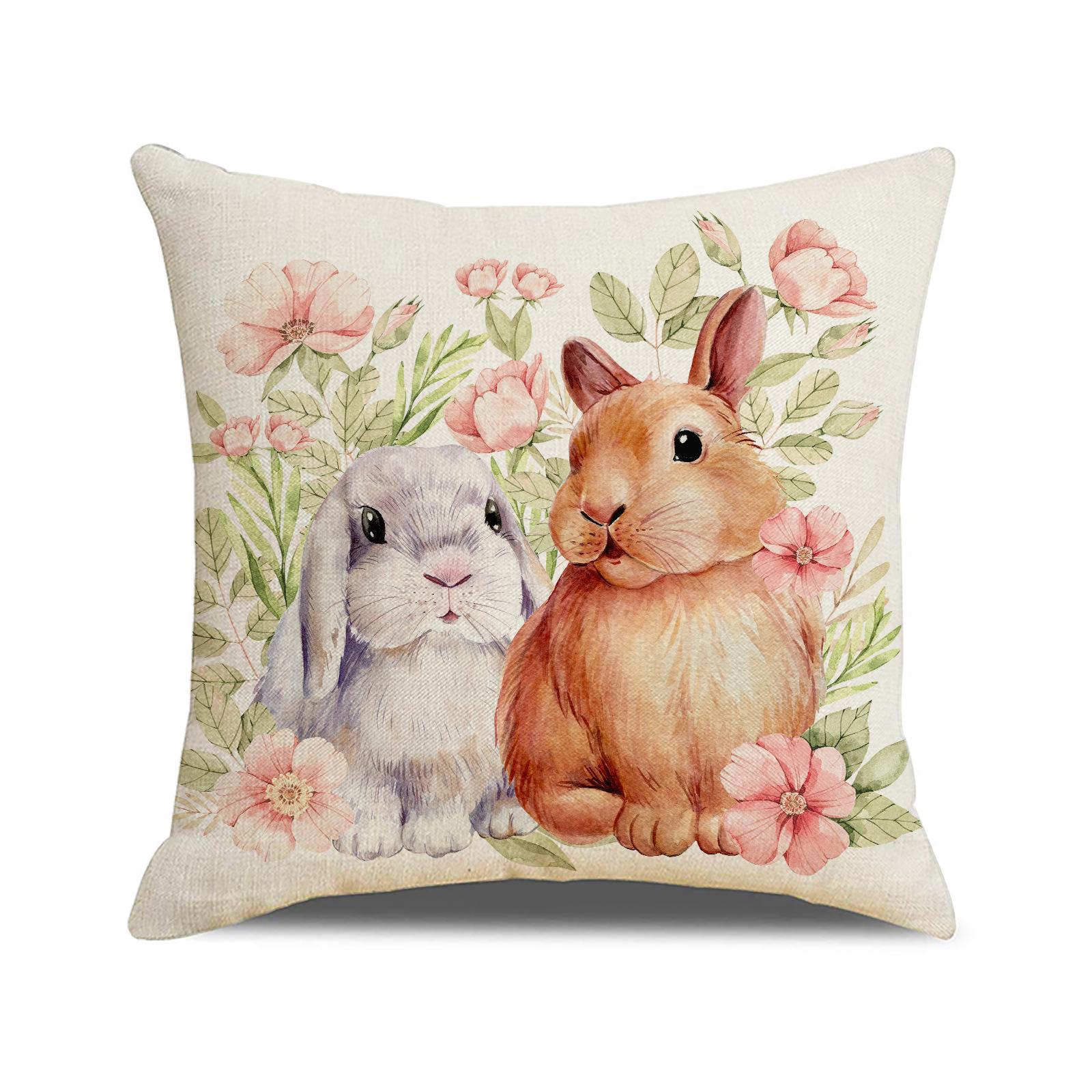 

Easter Pillow Floral Rabbit Print Pillow Case Home Decor Cushion Cushion Linen Throw Pillow Case 45 * 45 linen (excluding pillow core)