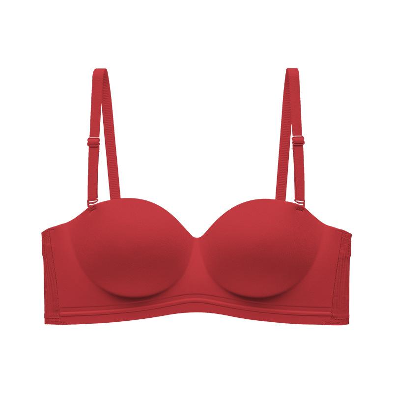 New Solid Color Seamless and Comfortable Half Cup Peach Gathering Anti-sagging Without Steel Ring Support