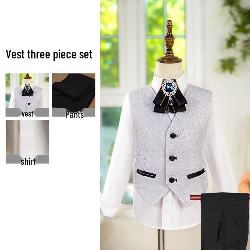 Boys' Silver Sequin Suit Set - Performance & Ceremony Outfit