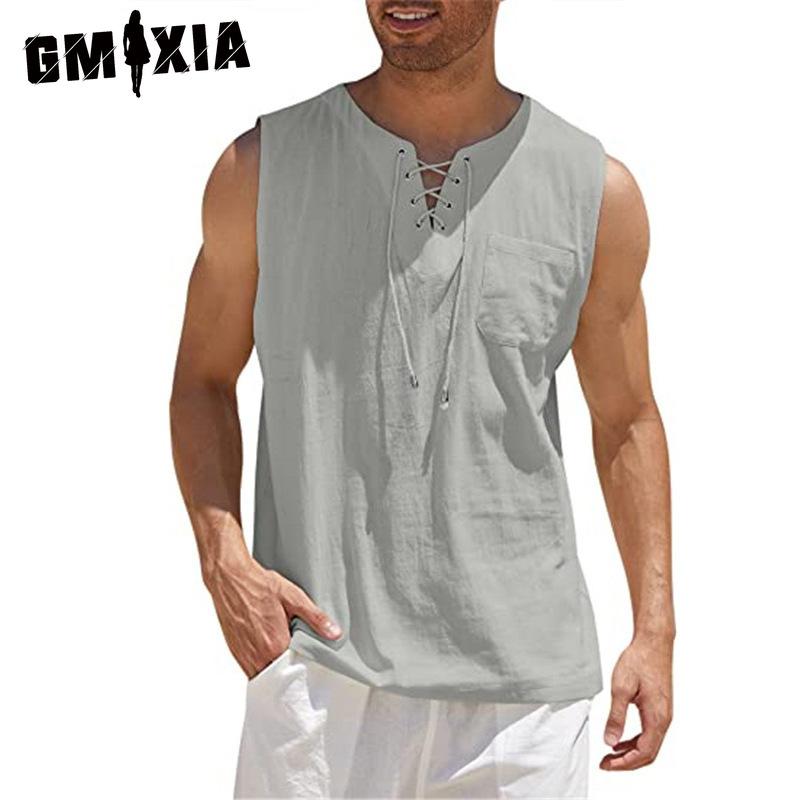 GMXIA Cotton Sleeveless T-shirt Men's Fashion Loose Shirt Printed Compassionate Shirt