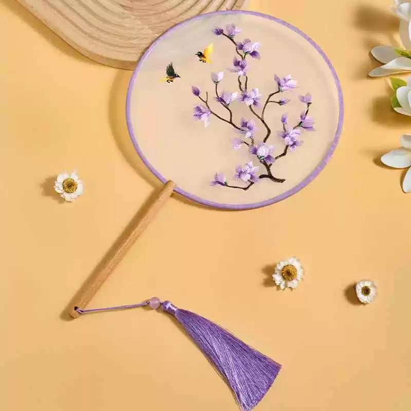 Double-Sided Embroidered Ancient-Style Semi-Transparent Fan for Women, Hanfu, Qipao, Traditional Court Lady, Children's Summer Dance Fan