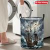 Collapsible Laundry Basket Large Round Waterproof Fabric Hamper Dirty Clothes Storage Bin Toy Organizer with Handles