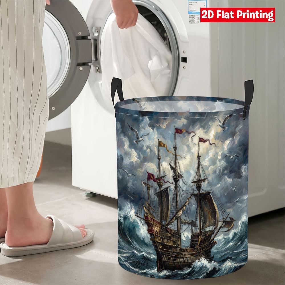 Collapsible Laundry Basket Large Round Waterproof Fabric Hamper Dirty Clothes Storage Bin Toy Organizer with Handles