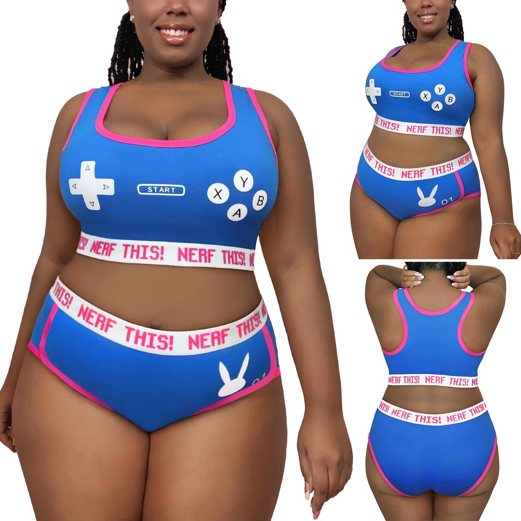 LittleForBig Bralette Set Cotton Camisole and Size 4XL Women's 2-Piece (Bunny Watch) Panties,