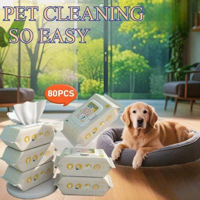 Salviette umidificate per animali domestici 80 Draw / Pack Salviette per cani e gatti Segni di strappo Pulisci i peli del corpo Salviette umidificate specifiche per animali Salviette umidificate deodoranti usa e getta senza risciacquo