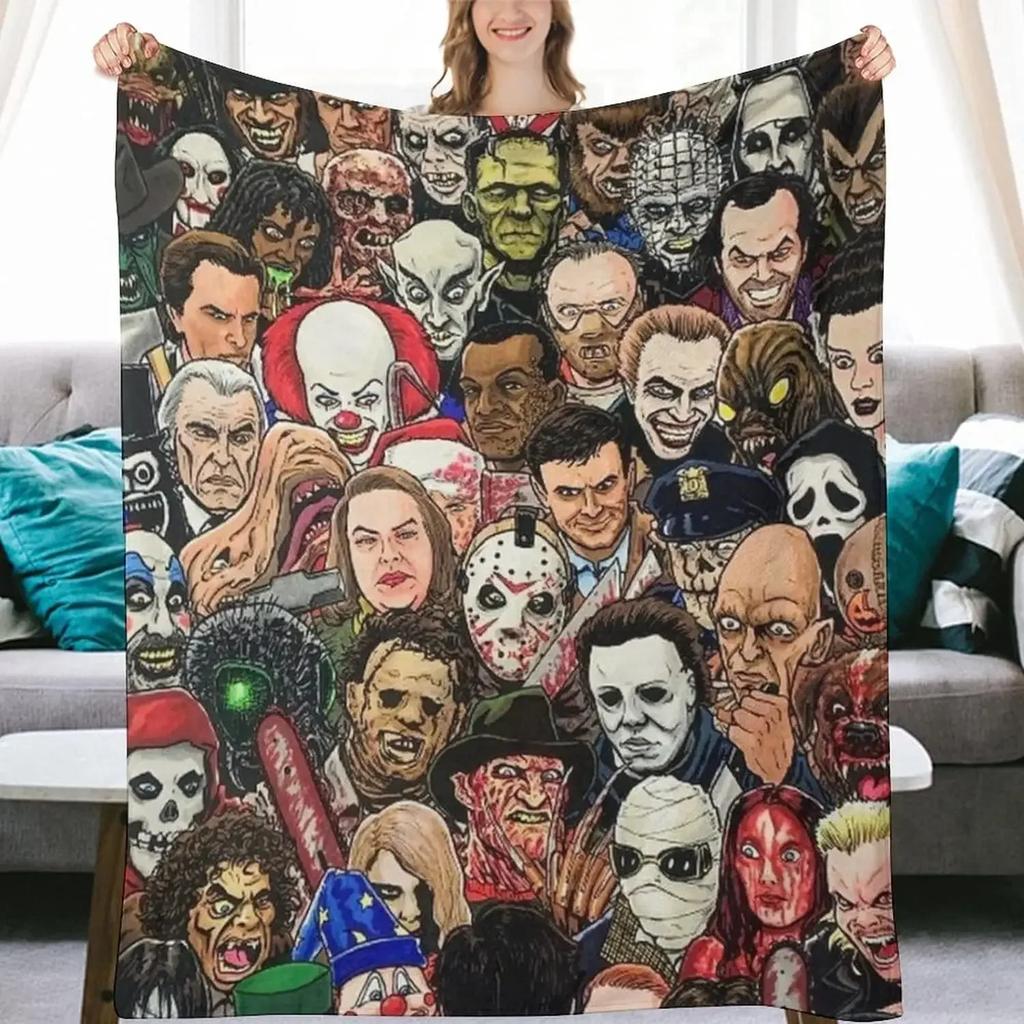 Travel Michael Halloween Myers Throw Blanket, Plush Microfiber Halloween Blankets and Throws for Sofa, Thick Air Conditioning