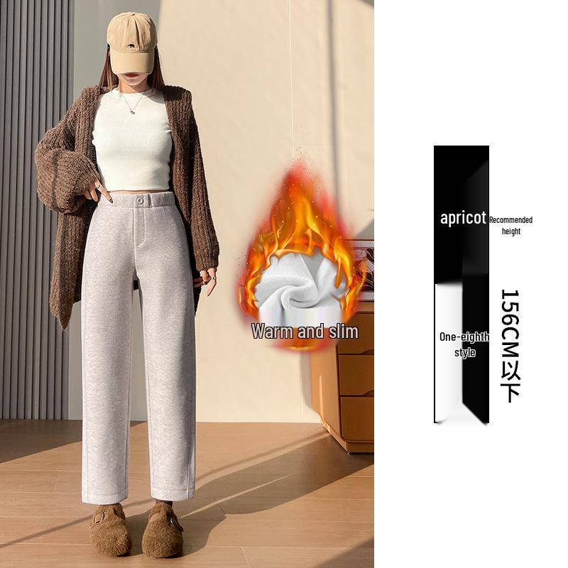 Pantaloni Harem Skinny da Donna a Vita Alta in Lana, con Velluto Interno, Ispessiti, Corti 8/9, Pantaloni Versatili per Completo Autunno/Inverno.