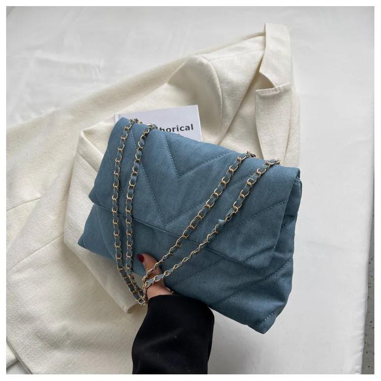 Denim Jeans Lässige große Schulter-Umhängetasche für Mädchen Mode Luxus-Design Tragetaschen für Frauen Lässige Einkaufstasche und Geldbörse