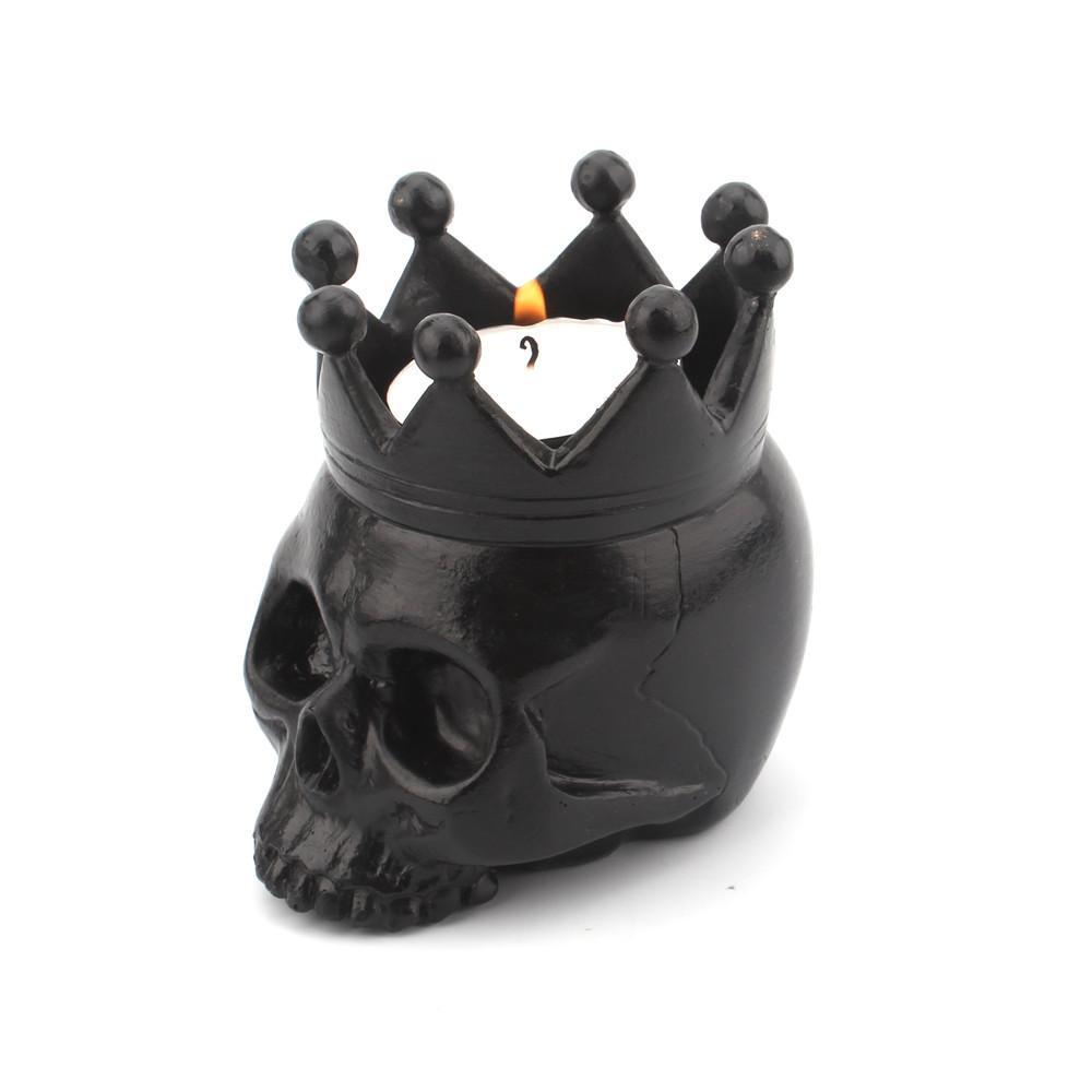 3D Crown Skull Candle Holder Resin Skull Candlestick Halloween Decoration Skeleton Candle Base Home Halloween Decor Supplies