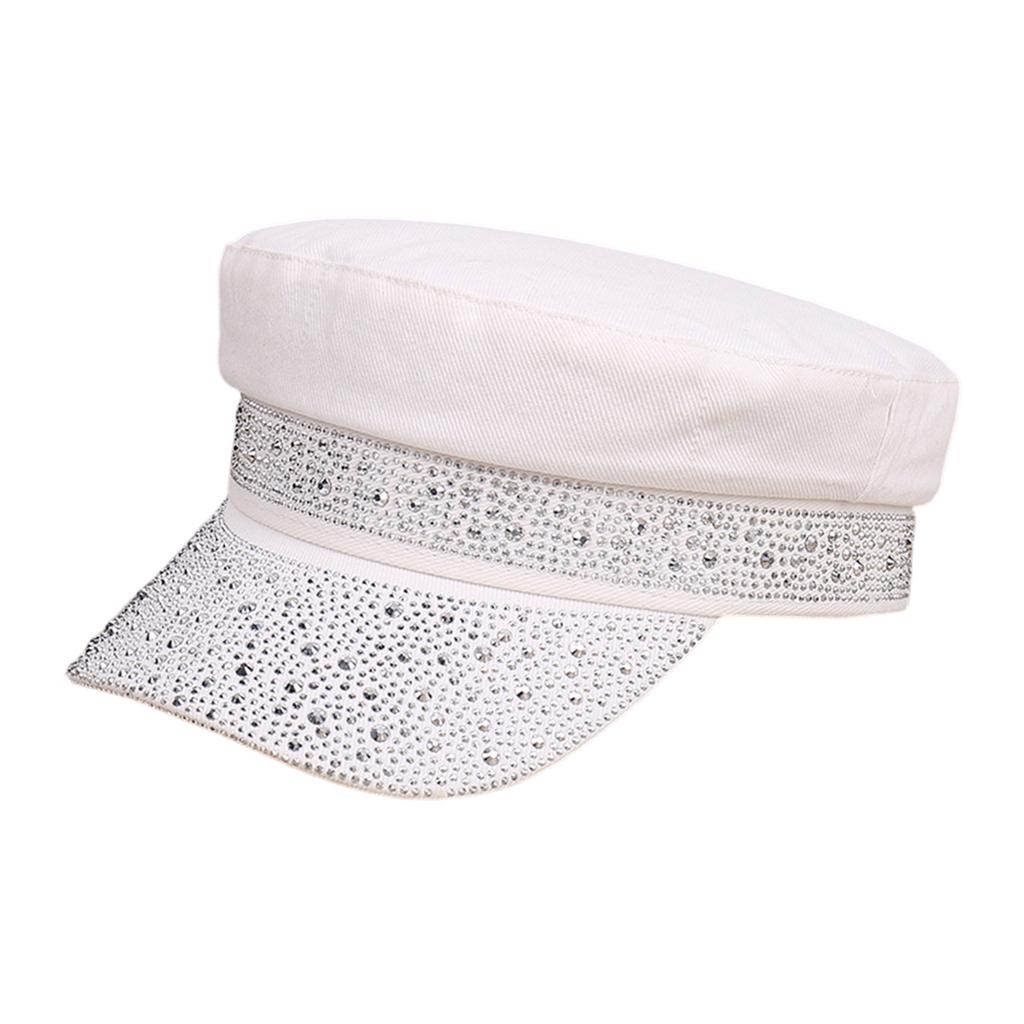 Women's Shiny Rhinestone Embellished Flat Top Baseball Cap For Women Fashion Sun Hat Outdoor Casual Beret Style Hat One Size