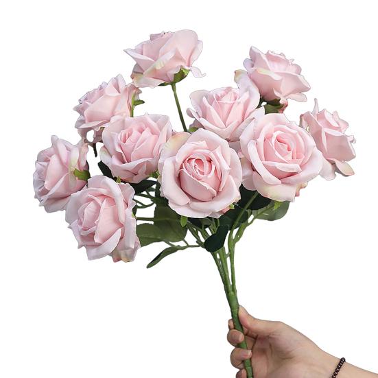Artificial Rose 10 Head UV Resistant Fake Silk Flower Valentine's Day Wedding Party Table Centerpiece DIY Vase Faux Bloom Decoration