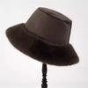 WHITE Faux Fur Fisherman Hats Antumn Winter Thickened Warm Bucket Hat Lady Outdoor Soft Snow Fur Cap Solid Wide Brim Caps