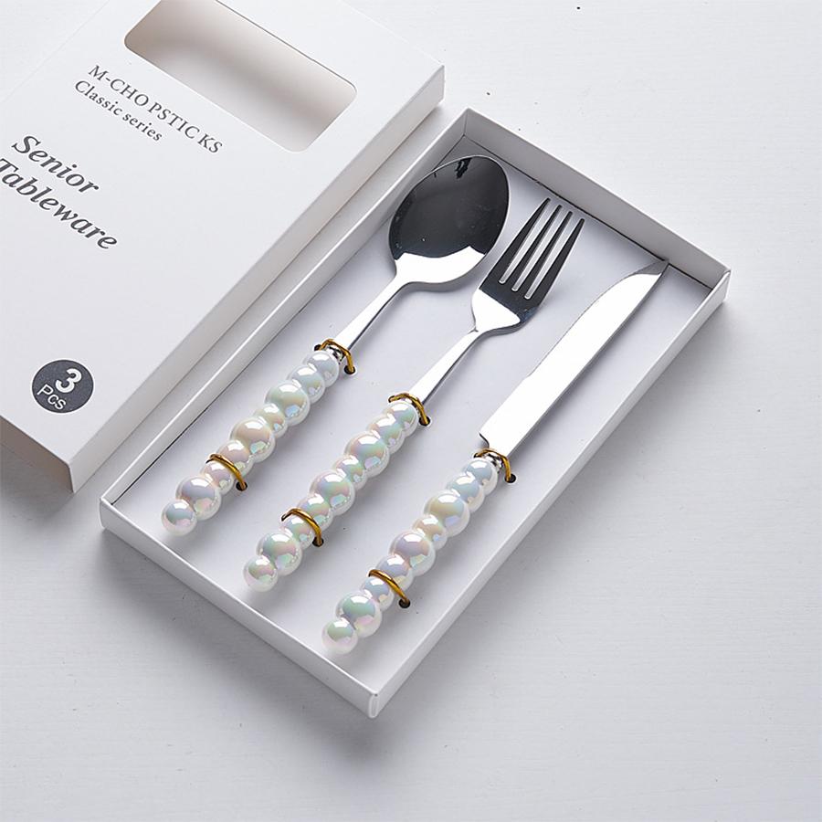 

Набор ножей, вилок и ложек с керамическими ручками, 3/5 шт., набор столовых приборов из нержавеющей стали, западный нож, подарочная коробка, бытовые кухонные принадлежности зелёный