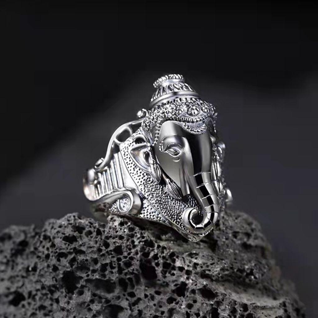 Retro Thai Auspicious Elephant God Ring Men's Live Large Size Ring Men's Ring Single Ring Jewelry