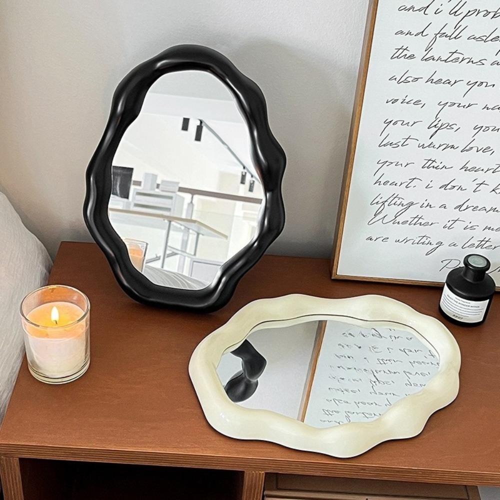 1PC Cream Style Makeup Mirror Decorative Irregular Simple Standing Dresser Mirror Cloud Shaped French Hairdressing Wall Mirror