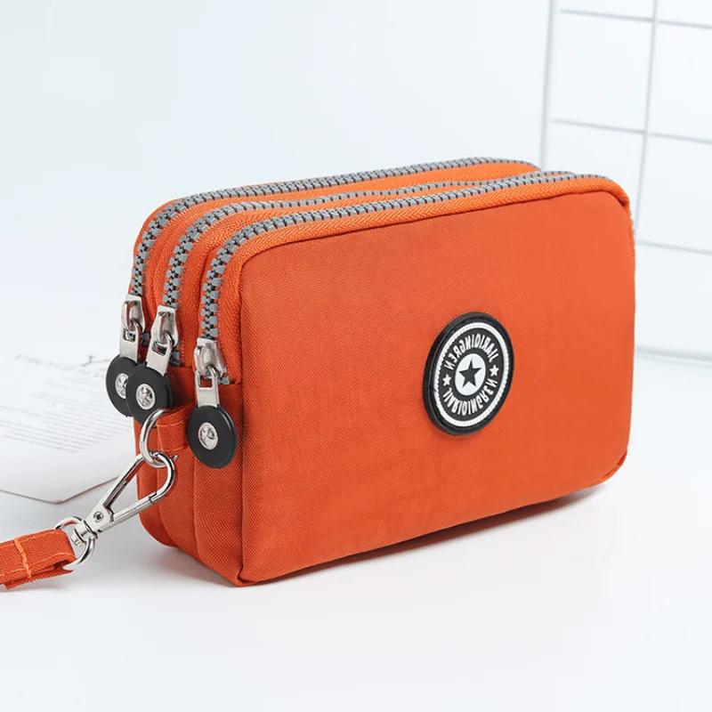 New Washed Denim Women's Three Zipper Coin Purse,Makeup Bag,Phone Bag,Hand-Held Portable Bag