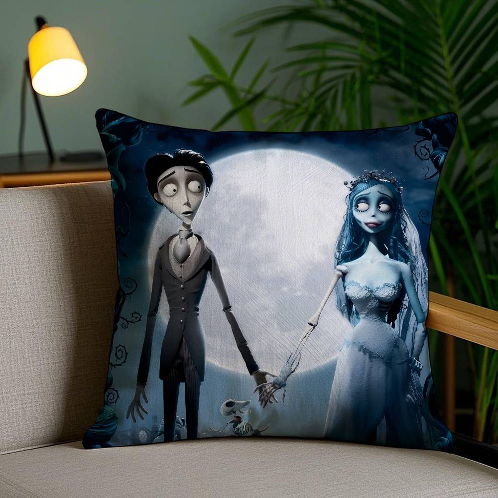Movie Cartoon Corpse Bride-B Pillow Case Anti-dustmite Pillowcase Invisible Zipper Silky Short Plush Sofa Cushion Cover